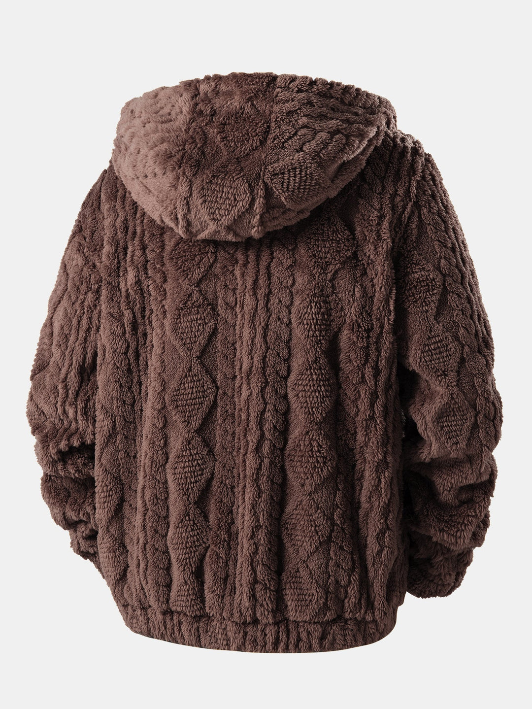 Bluza z Kapturem z Geometricznego Teddy Jacquard