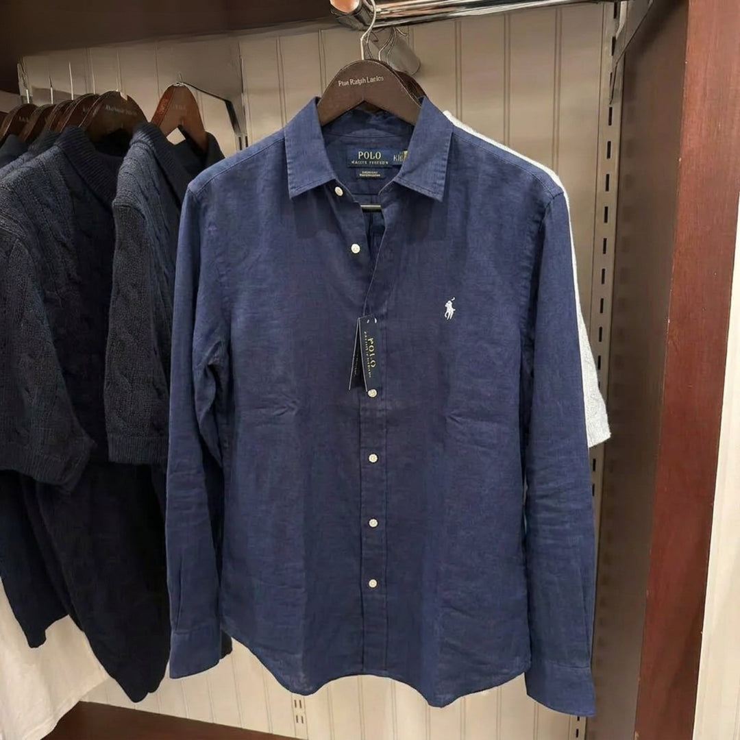 Koszula Ralph Lauren z lnu i mieszanki Remi, Granatowa
