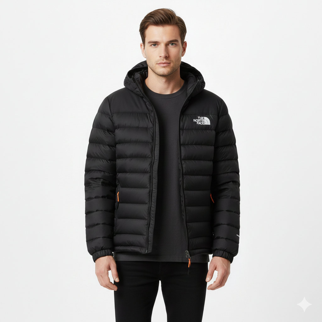 Męska Kurtka Puffer z Kapturem z Puchu Stretch – Slim Fit