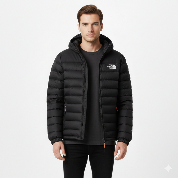 Męska Kurtka Puffer z Kapturem z Puchu Stretch – Slim Fit