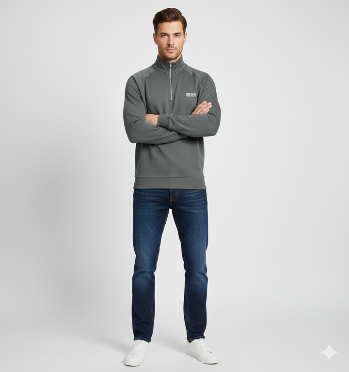 Sweter z Bawełny z Pół-Zipem