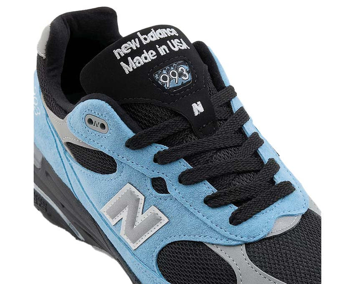 Biegowe buty skórzane i tekstylne, wyprodukowane w Stanach Zjednoczonych, kolor granatowy.