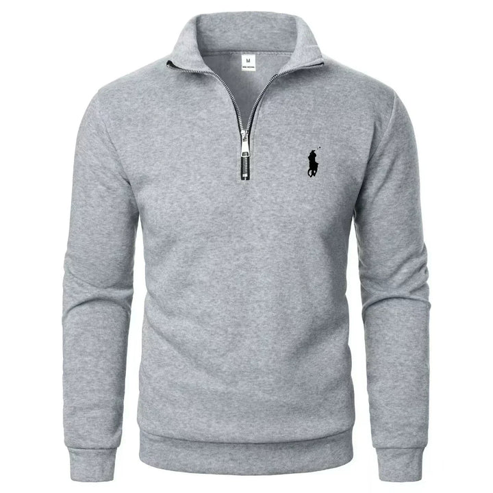 RL - Męska bluza casual z wysokim kołnierzem i zamkiem na pół