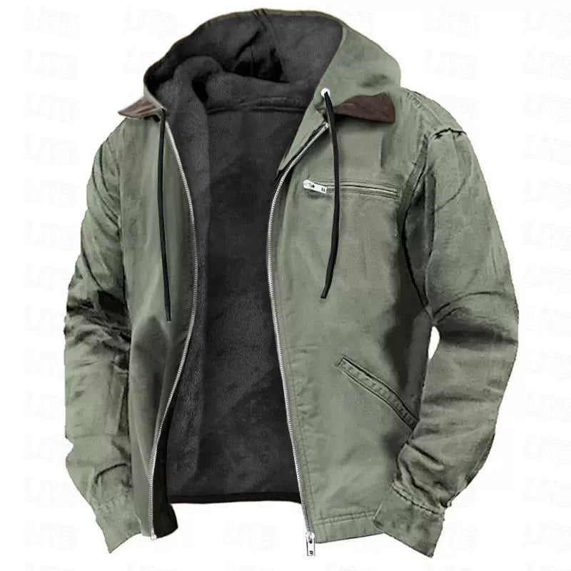 Męska Kurtka Bawełniana z Kapturem – Casualowa Kurtka z Podszewką Fleece