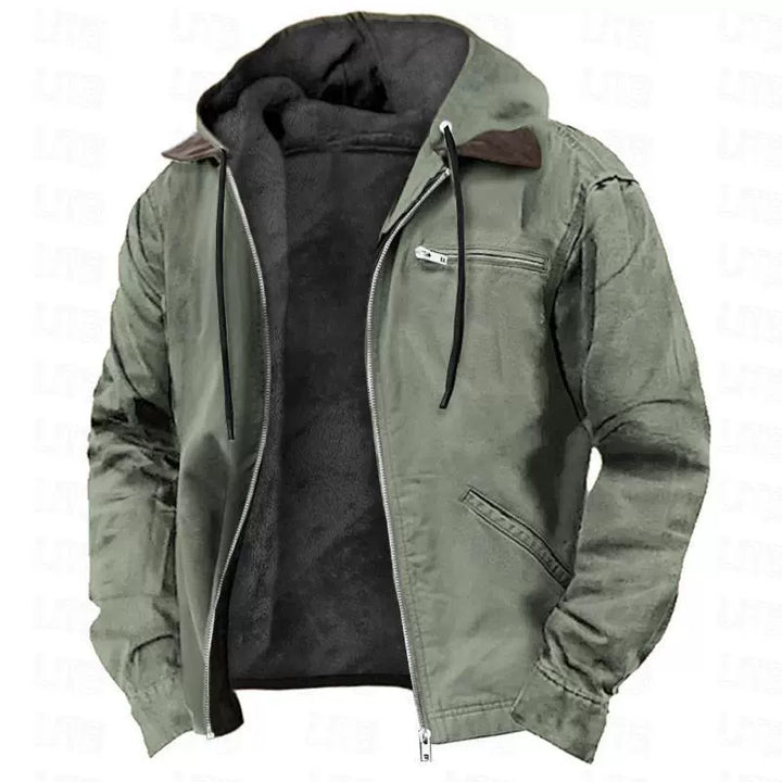 Męska Kurtka Bawełniana z Kapturem – Casualowa Kurtka z Podszewką Fleece