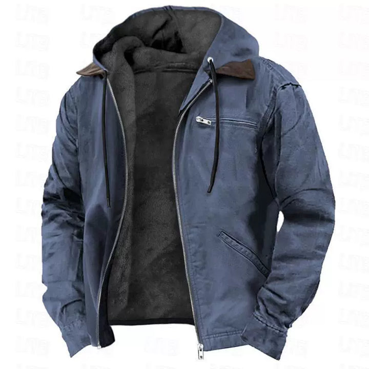 Męska Kurtka Bawełniana z Kapturem – Casualowa Kurtka z Podszewką Fleece