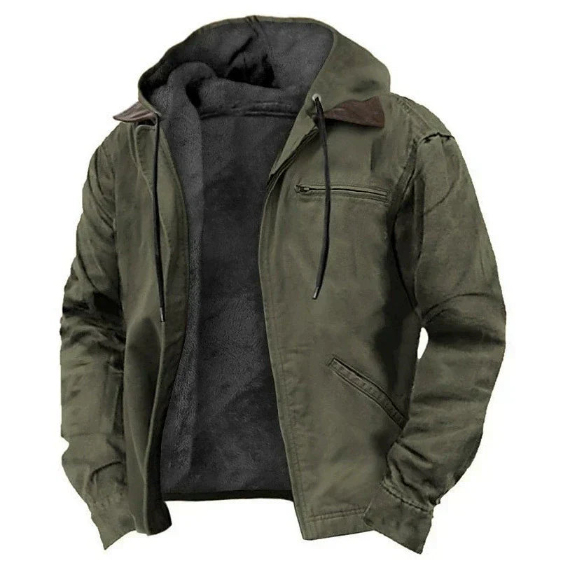 Męska Kurtka Bawełniana z Kapturem – Casualowa Kurtka z Podszewką Fleece