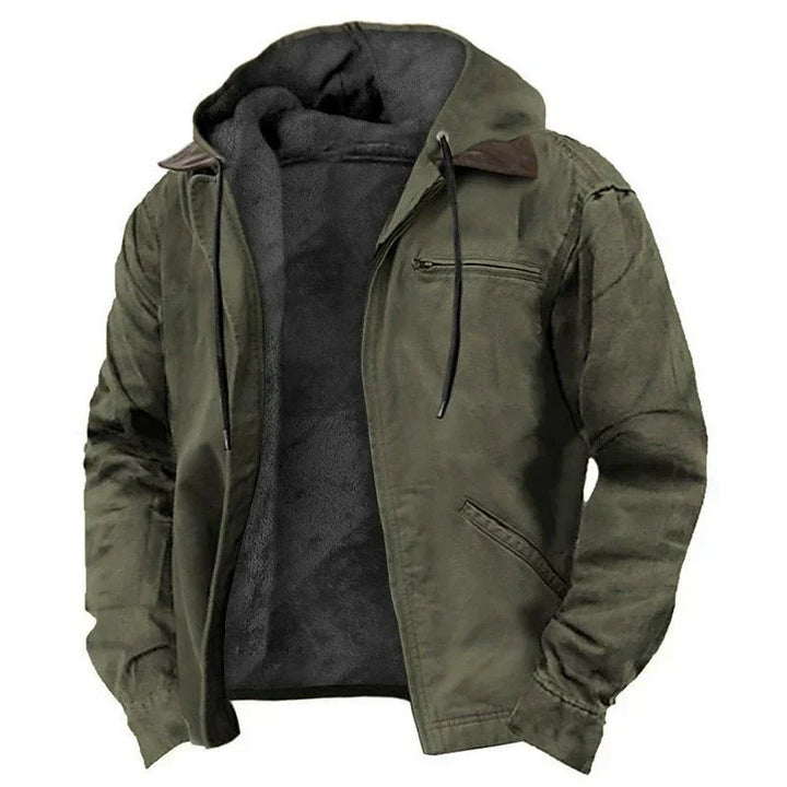 Męska Kurtka Bawełniana z Kapturem – Casualowa Kurtka z Podszewką Fleece