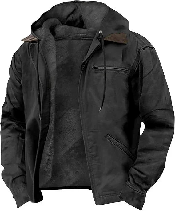 Męska Kurtka Bawełniana z Kapturem – Casualowa Kurtka z Podszewką Fleece