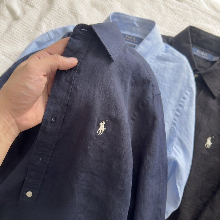 Koszula Ralph Lauren z lnu i mieszanki Remi, Granatowa