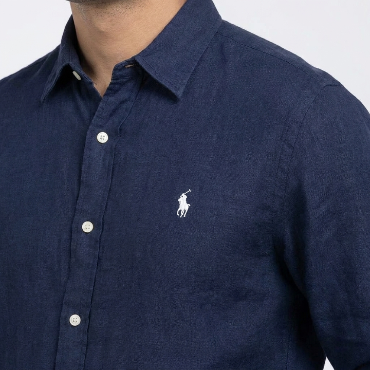 Koszula Ralph Lauren z lnu i mieszanki Remi, Granatowa