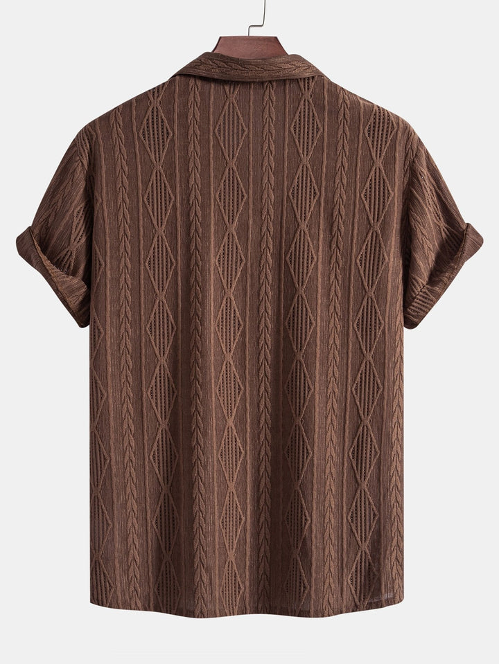 Koszula Geometryczna Jacquard Kubańska & Spodnie Lnianie Proste