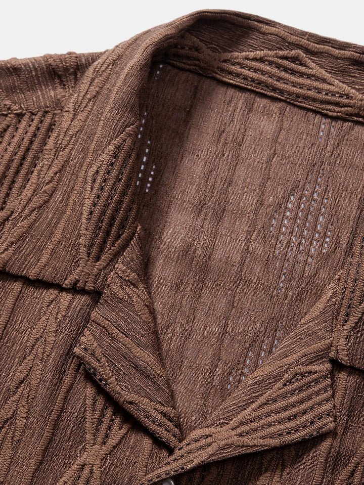 Koszula Geometryczna Jacquard Kubańska & Spodnie Lnianie Proste