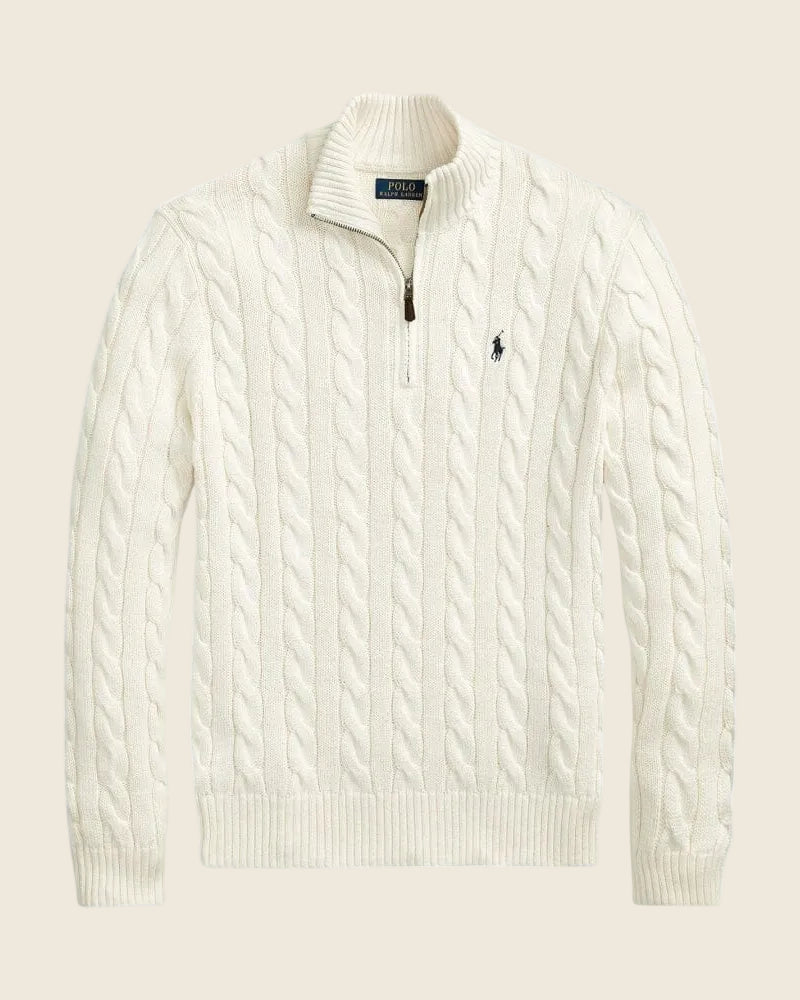 Sweter Ralph Lauren z grubym splotem i zamkiem na ćwierć